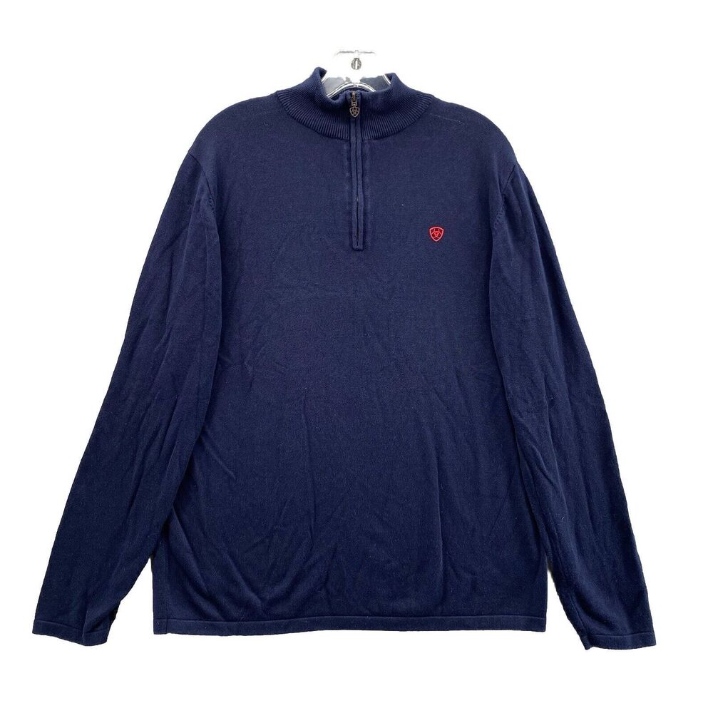 Ariat 1/4 Zip Sweater Large Blue‎ PullOver Fleece Preppy Mock Neck Westerncore